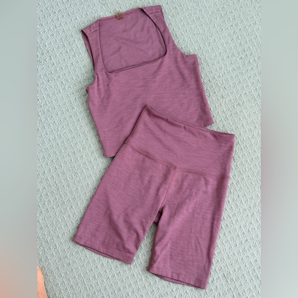 Beyond Yoga Women's Athletic Shorts Set in Mauve Pink